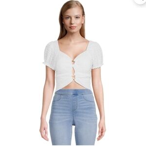 Madden NYC Women's Juniors Sz XXL  Hardware Cutout Floral Lace White Top